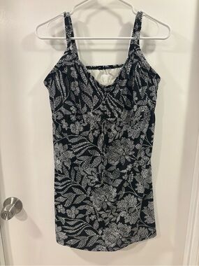 Lands' End Black & White Floral Swim Dress